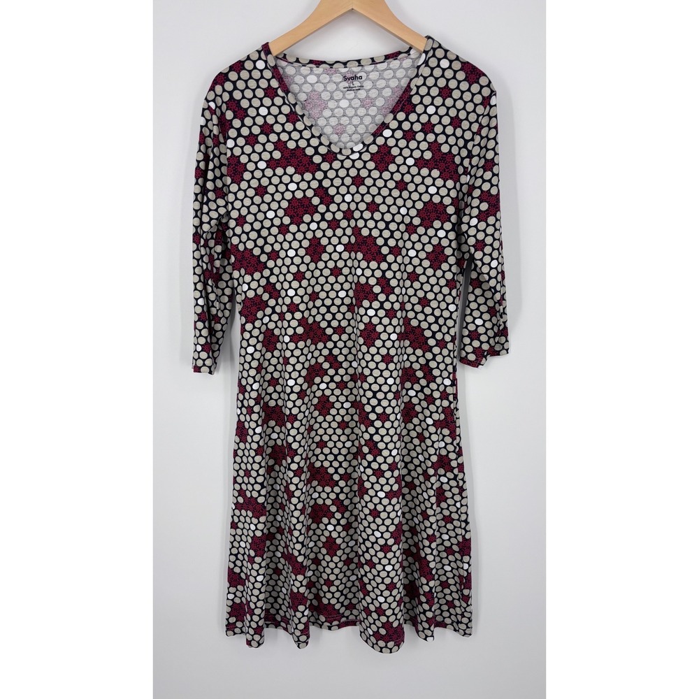 Svaha Dress Womens Large Black Red Polka Dot Virus STEM Organic Cotton Pockets